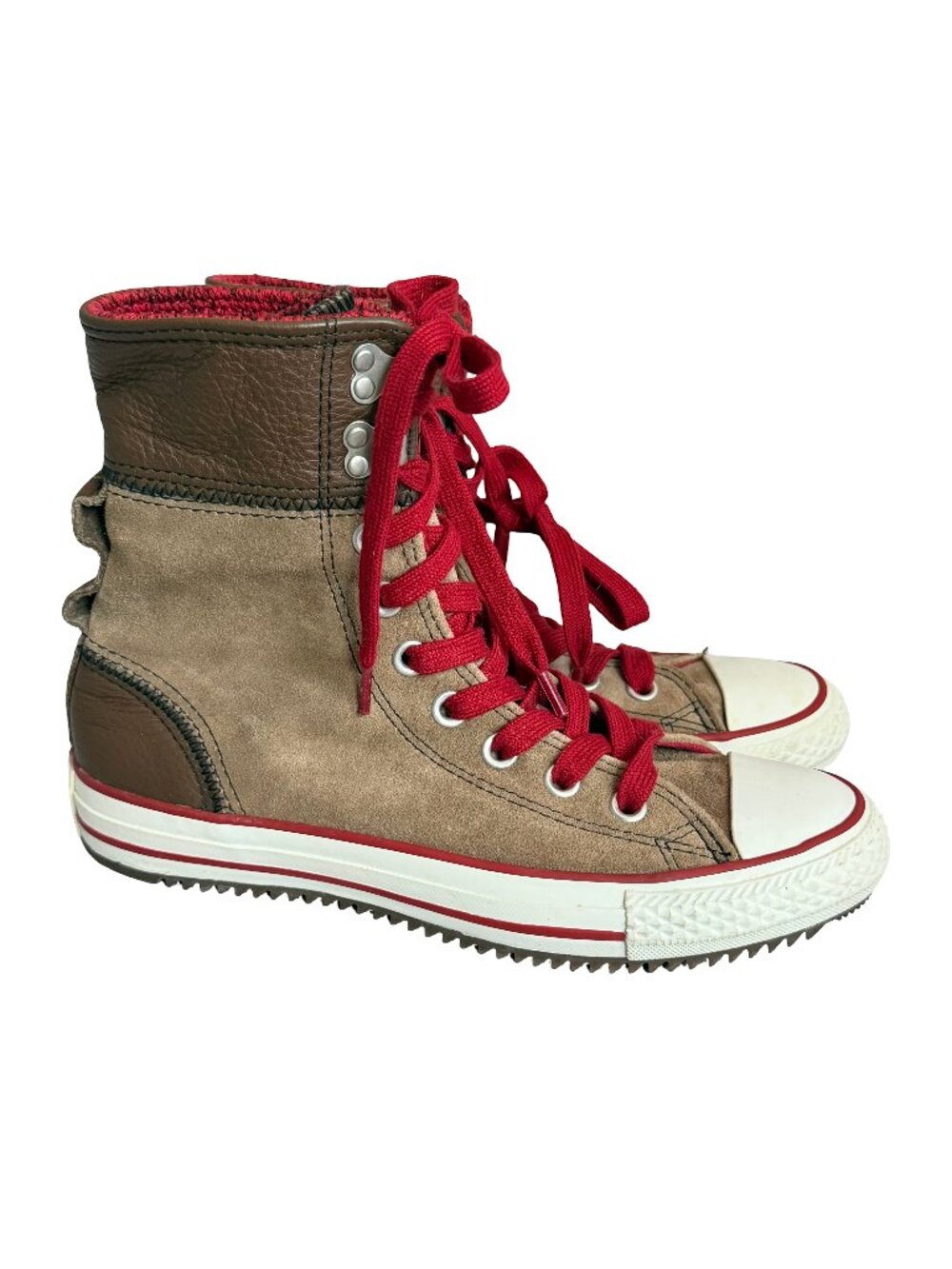 Converse All Star Tan Brown Canvas Leather High Sneaker Boot Lace Size 7 Women's
